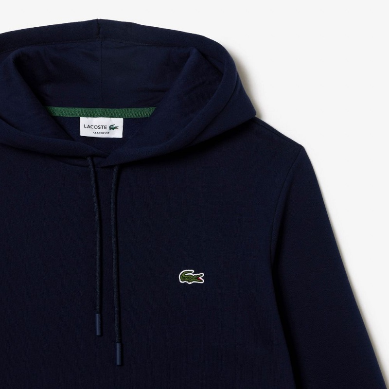 Men's Lacoste Classic Fit Cotton Blend Hoodie Navy Blue | LBD102745