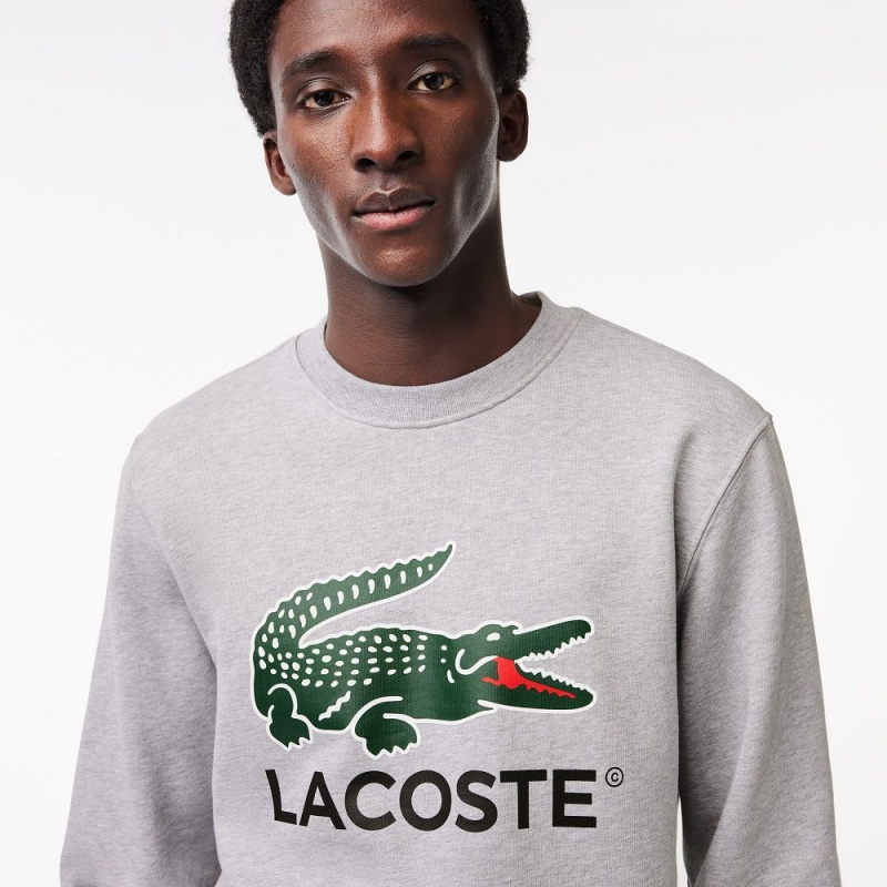 Men's Lacoste Classic Fit Cotton Fleece Sweatshirt Grey Chine | WYR437280