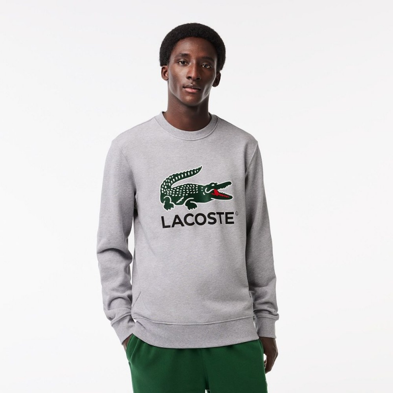 Men\'s Lacoste Classic Fit Cotton Fleece Sweatshirt Grey Chine | WYR437280