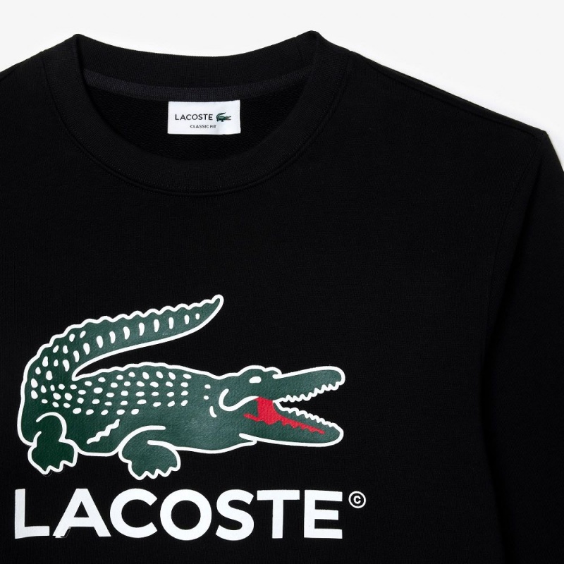 Men's Lacoste Classic Fit Cotton Fleece Sweatshirt Black | XAW784135