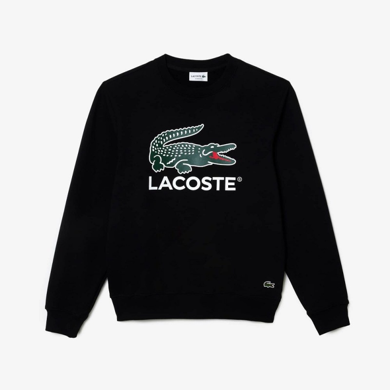 Men\'s Lacoste Classic Fit Cotton Fleece Sweatshirt Black | XAW784135