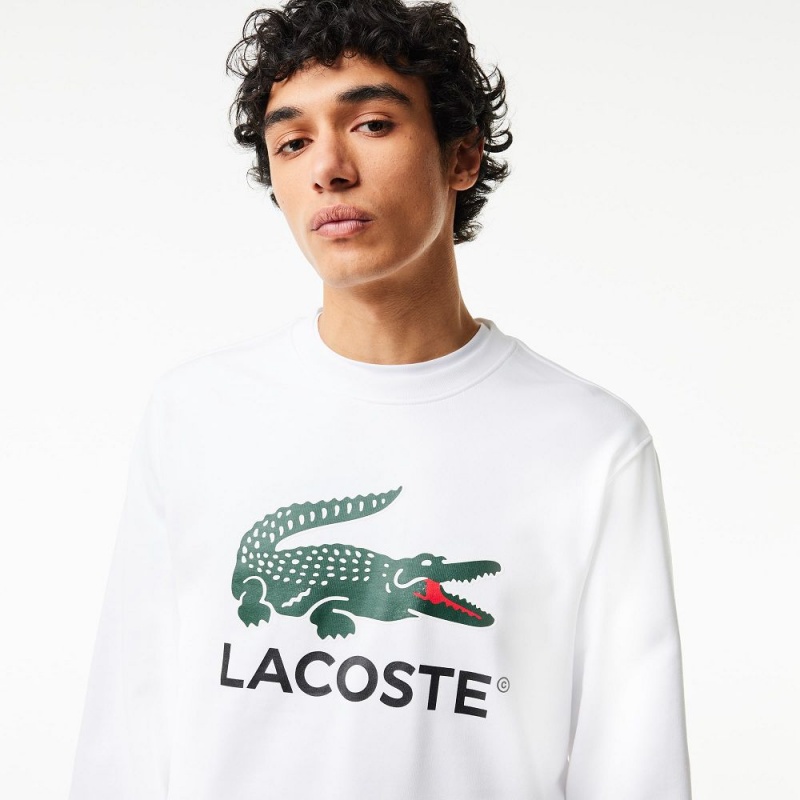 Men's Lacoste Classic Fit Cotton Fleece Sweatshirt White | AKM762049