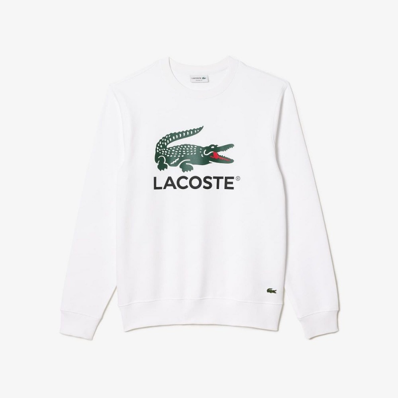 Men's Lacoste Classic Fit Cotton Fleece Sweatshirt White | AKM762049