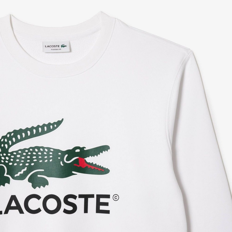 Men's Lacoste Classic Fit Cotton Fleece Sweatshirt White | AKM762049