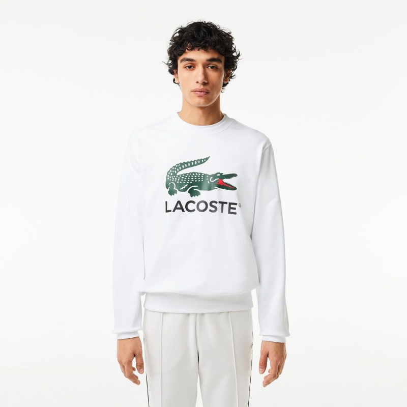 Men\'s Lacoste Classic Fit Cotton Fleece Sweatshirt White | AKM762049