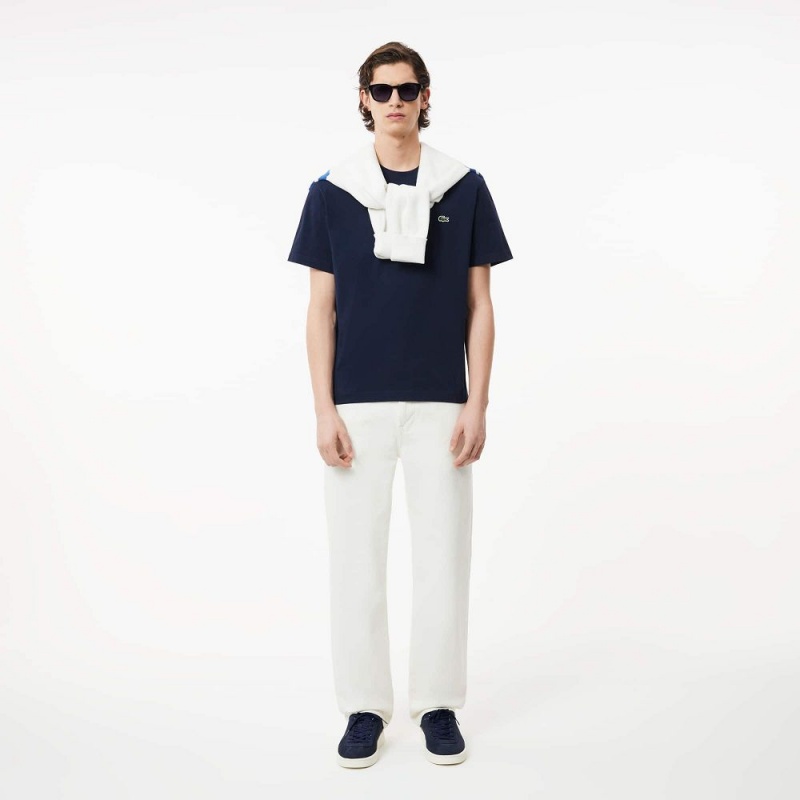 Men's Lacoste Classic Fit Cotton Jersey T-Shirt Navy Blue | FQM148760