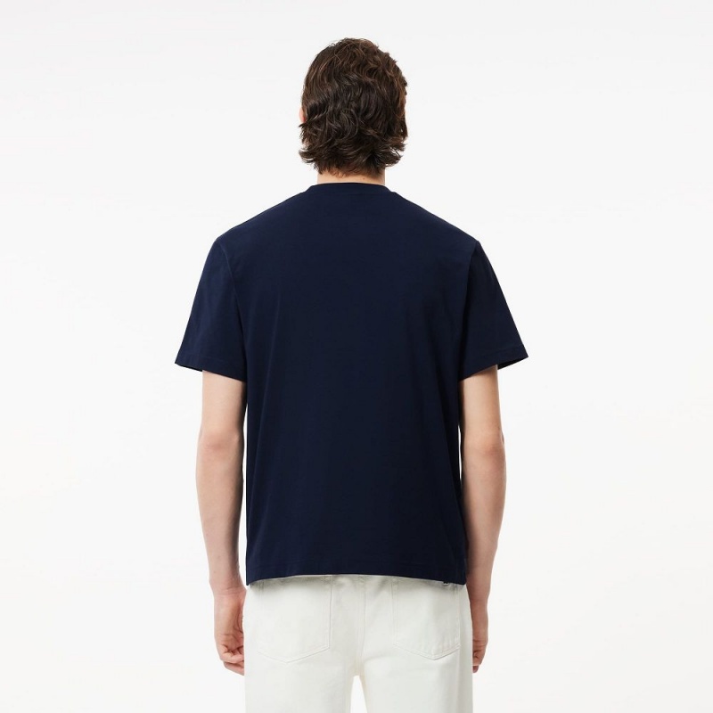 Men's Lacoste Classic Fit Cotton Jersey T-Shirt Navy Blue | FQM148760