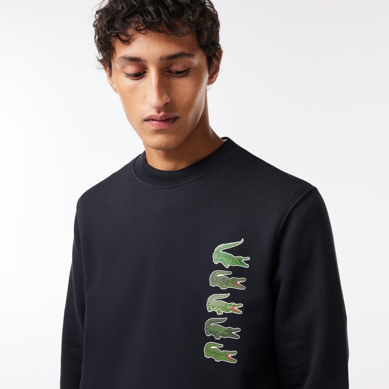 Men's Lacoste Classic Fit Croc Print Sweatshirt Abysm blue | IYF198347