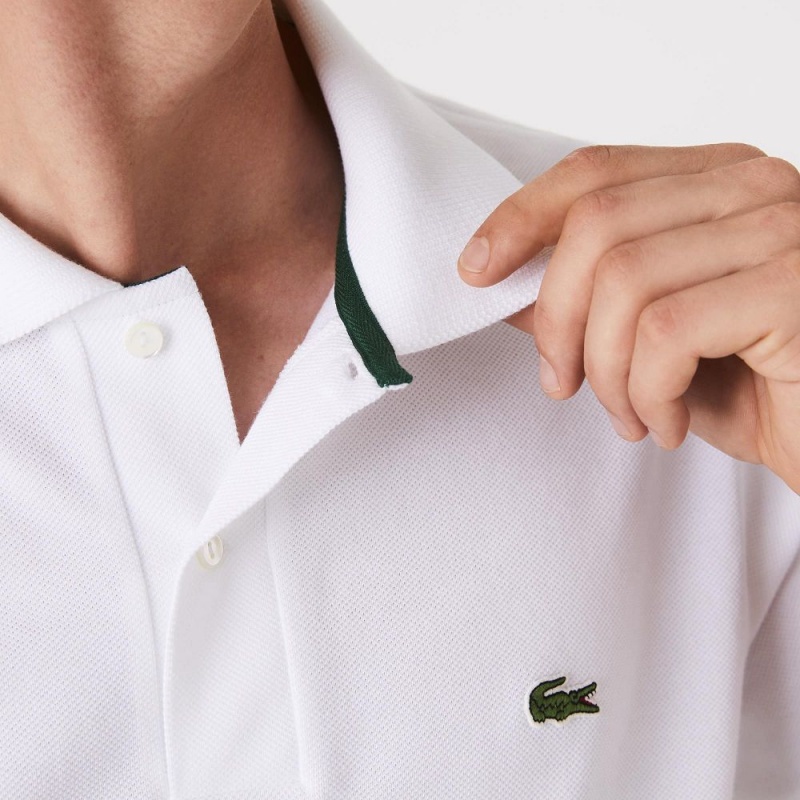 Men's Lacoste Classic Fit Heavy Cotton Piqué L.12.21 Polo Shirts White | DVR379214