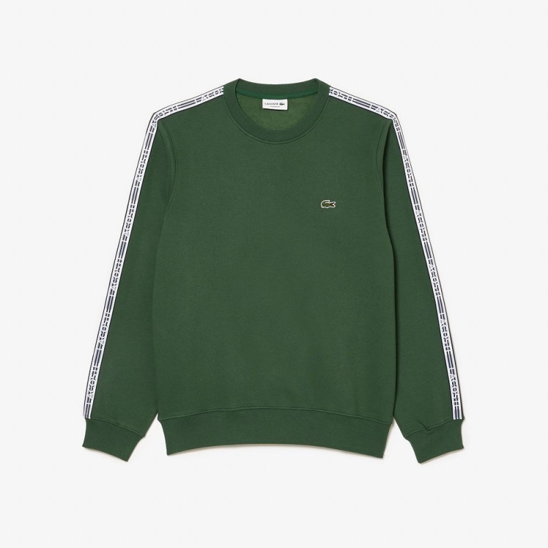 Men's Lacoste Classic Fit Logo Stripe Flannel Sweatshirt Dark Green | WOM305794