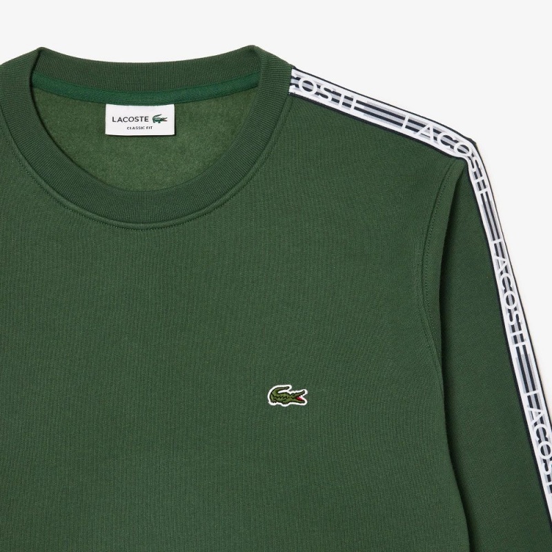 Men's Lacoste Classic Fit Logo Stripe Flannel Sweatshirt Dark Green | WOM305794