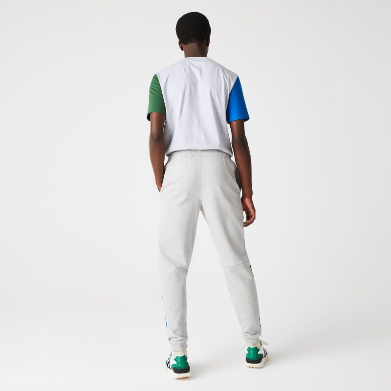 Men's Lacoste Colorblock Cotton Fleece Sweatpants Grey Chine Blue Green | TMW927430