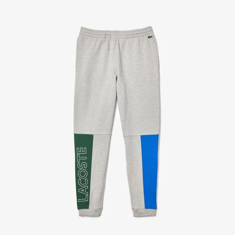 Men's Lacoste Colorblock Cotton Fleece Sweatpants Grey Chine Blue Green | TMW927430