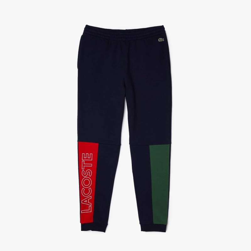 Men's Lacoste Colorblock Cotton Fleece Sweatpants Navy Blue Green Red | ULP690712