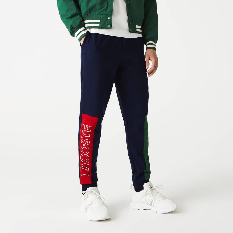 Men's Lacoste Colorblock Cotton Fleece Sweatpants Navy Blue Green Red | ULP690712