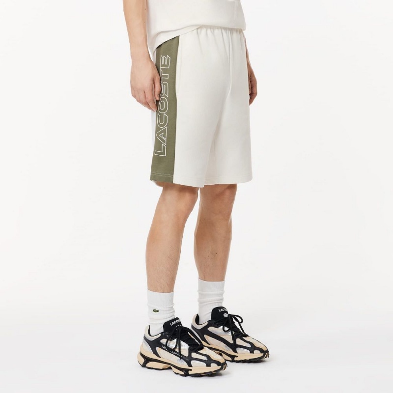 Men's Lacoste Colorblock Fleece Shorts White Khaki Green | DGY732986