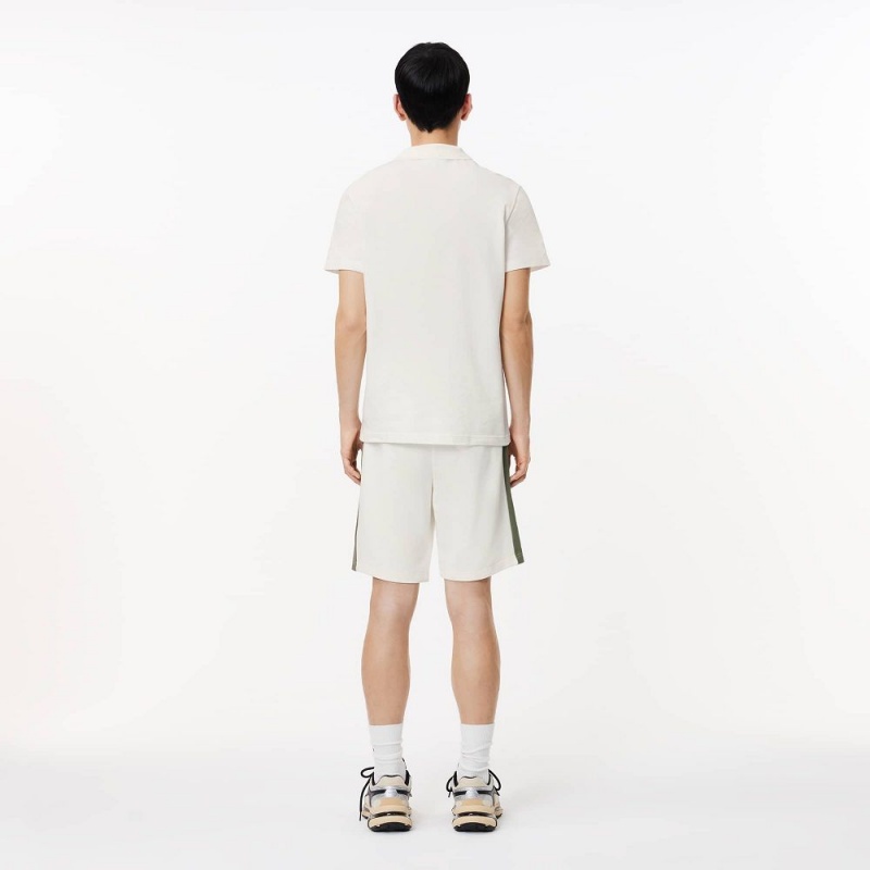 Men's Lacoste Colorblock Fleece Shorts White Khaki Green | DGY732986