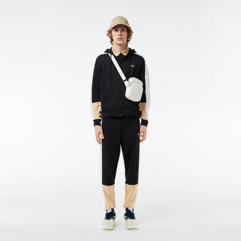 Men's Lacoste Colorblock Hoodie Black White Beige | CYS601974