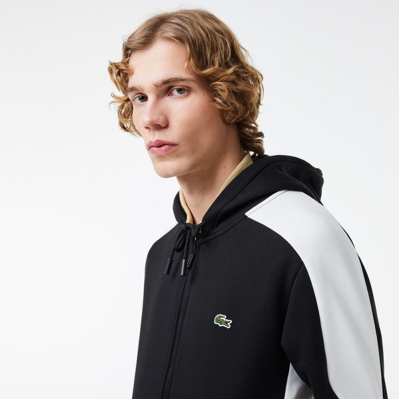 Men's Lacoste Colorblock Hoodie Black White Beige | CYS601974