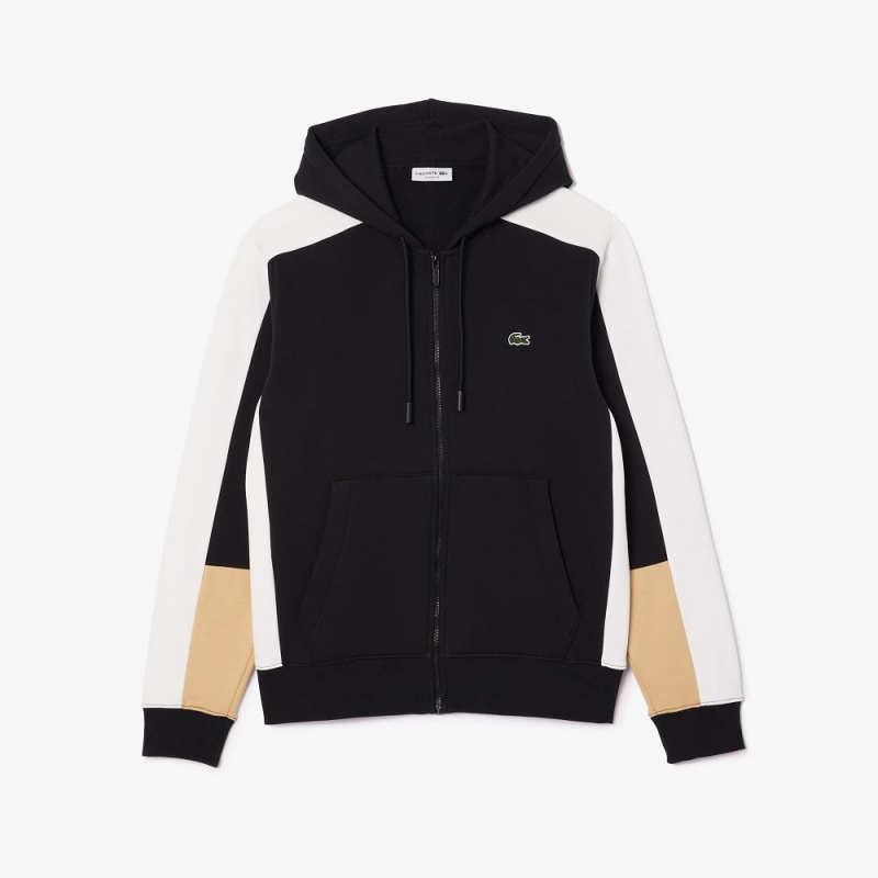 Men's Lacoste Colorblock Hoodie Black White Beige | CYS601974