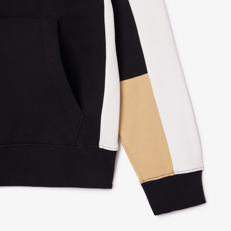 Men's Lacoste Colorblock Hoodie Black White Beige | CYS601974