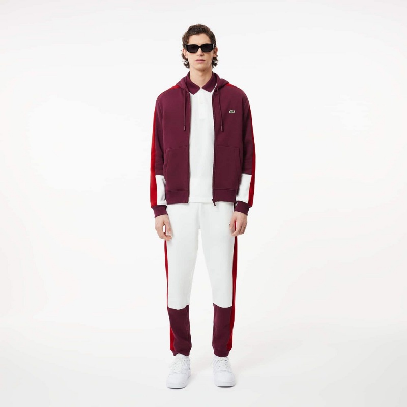 Men's Lacoste Colorblock Hoodie Bordeaux Red White | MUG317548