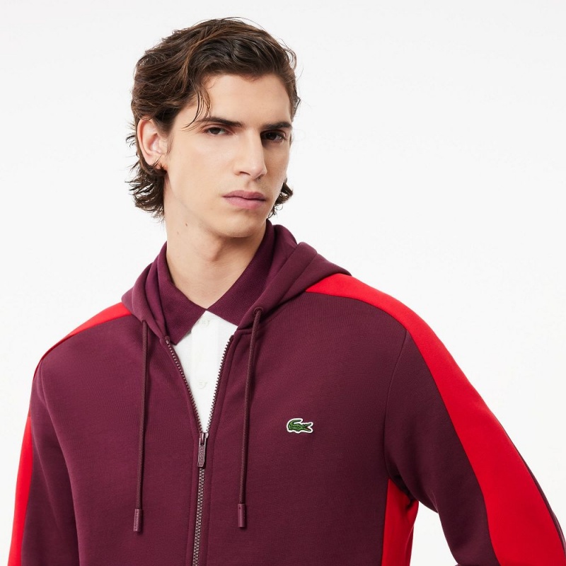 Men's Lacoste Colorblock Hoodie Bordeaux Red White | MUG317548