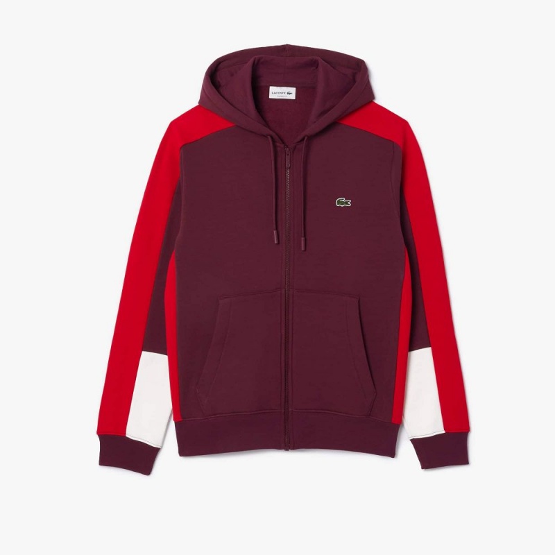 Men's Lacoste Colorblock Hoodie Bordeaux Red White | MUG317548