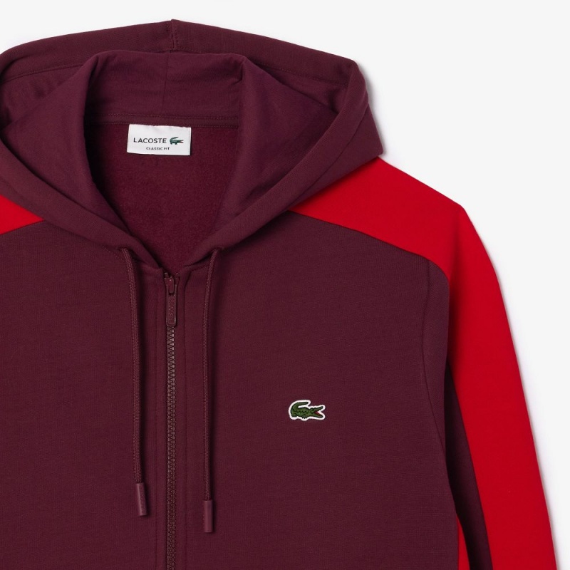 Men's Lacoste Colorblock Hoodie Bordeaux Red White | MUG317548