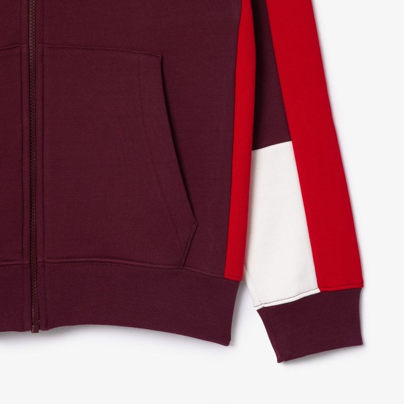 Men's Lacoste Colorblock Hoodie Bordeaux Red White | MUG317548