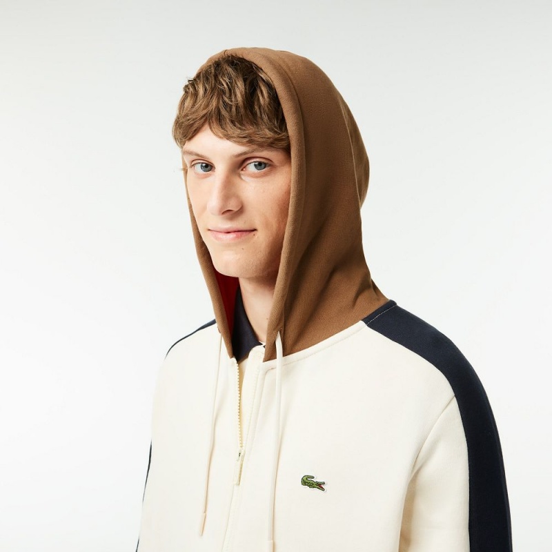 Men's Lacoste Colorblock Hoodie White Brown Navy Blue | ZBA837041