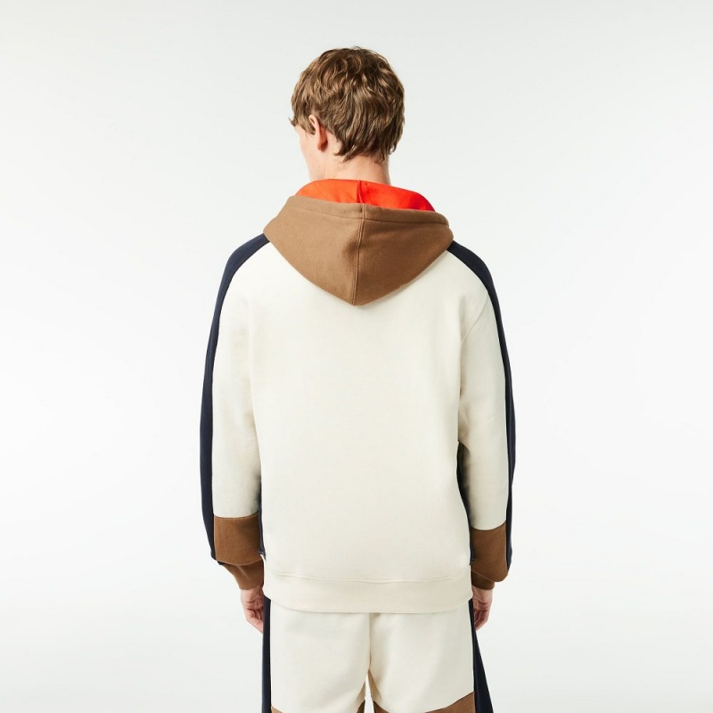 Men's Lacoste Colorblock Hoodie White Brown Navy Blue | ZBA837041