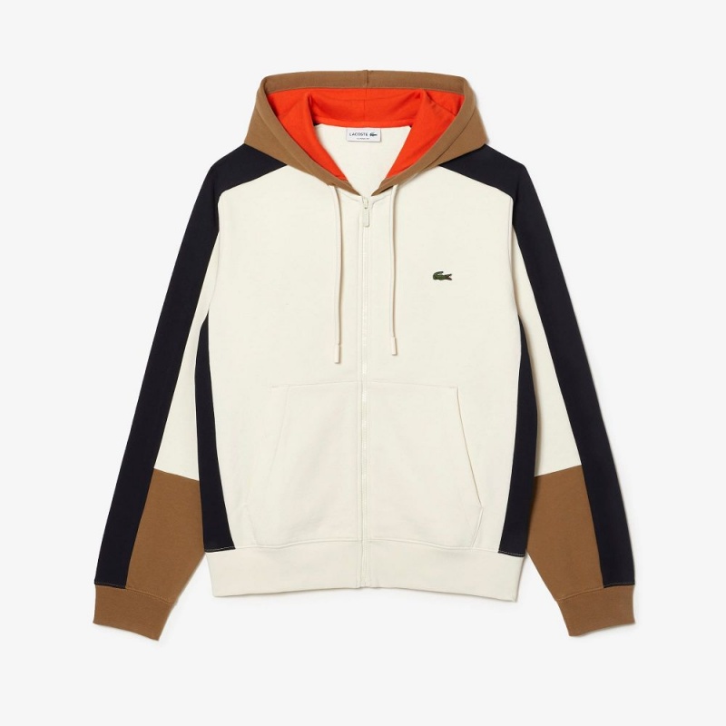 Men's Lacoste Colorblock Hoodie White Brown Navy Blue | ZBA837041