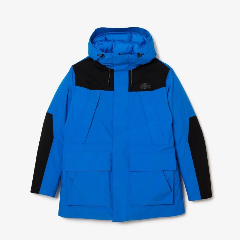 Men's Lacoste Colorblock Multipocket Hooded Coats Blue Black | CES958412