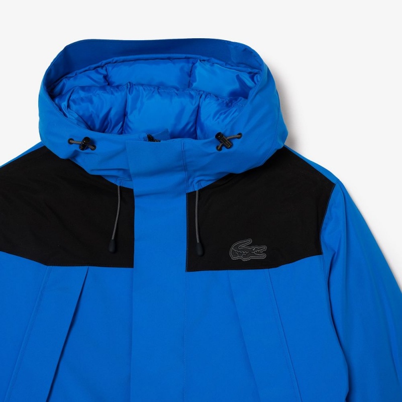 Men's Lacoste Colorblock Multipocket Hooded Coats Blue Black | CES958412