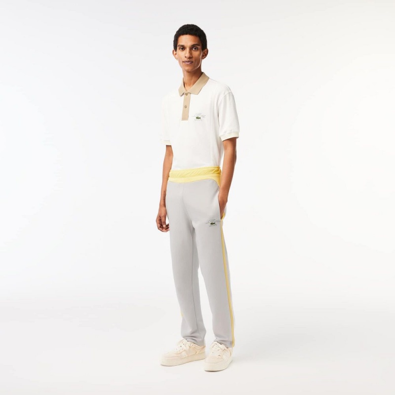 Men\'s Lacoste Colorblock Organic Cotton Sweatpants Light Grey Yellow White | BWG768245