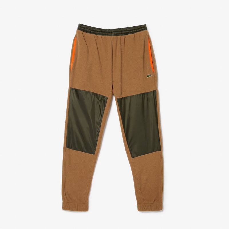 Men's Lacoste Colorblock Polar Fleece Sweatpants Brown Khaki Green | TIO534609