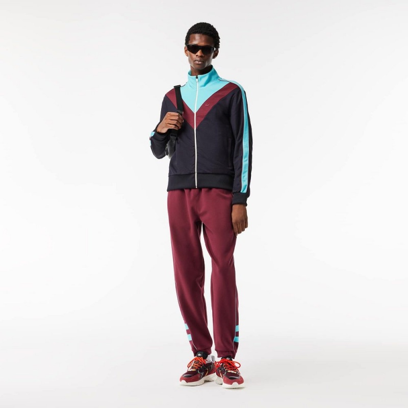 Men's Lacoste Colorblock Ripstop Piqué Zip-Up Sweatshirt Navy Blue Blue Bordeaux | JXN816425