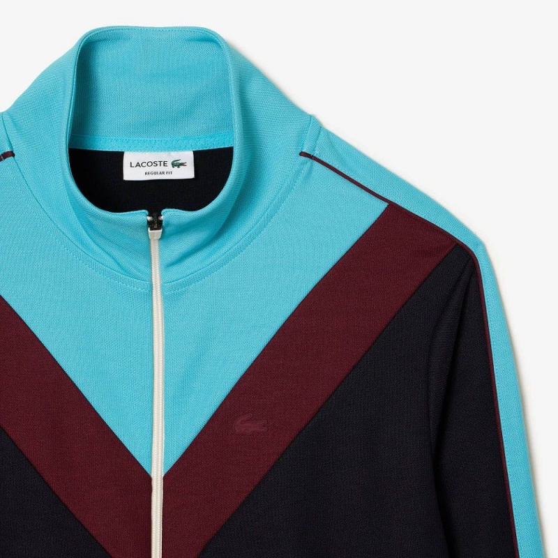 Men's Lacoste Colorblock Ripstop Piqué Zip-Up Sweatshirt Navy Blue Blue Bordeaux | JXN816425