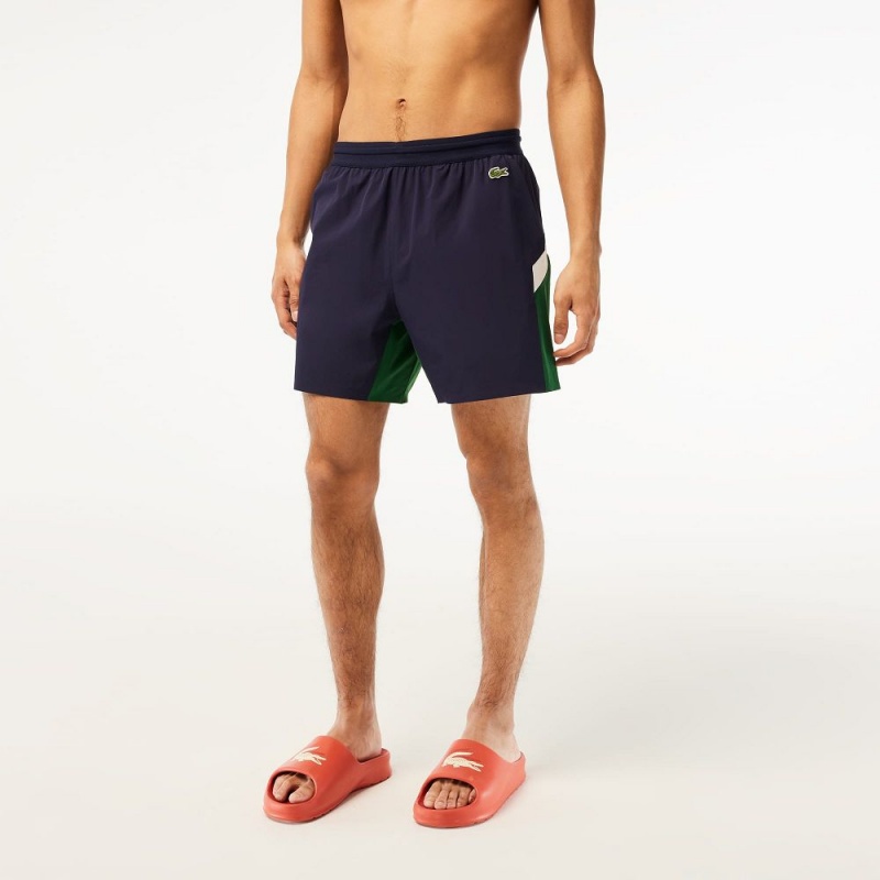 Men's Lacoste Colorblock Swim Trunks Navy Blue Green White | JSL589607