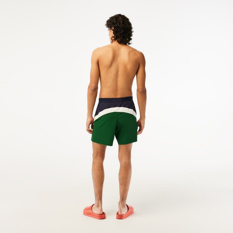 Men's Lacoste Colorblock Swim Trunks Navy Blue Green White | JSL589607