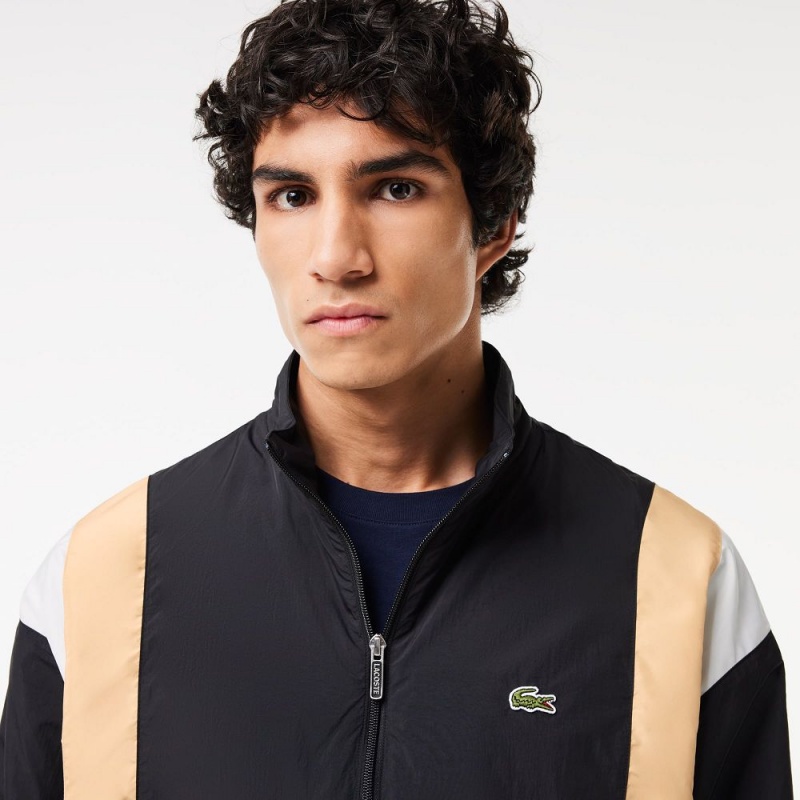 Men's Lacoste Colorblock Waterproof Track Jackets Black Beige White | JCM341729