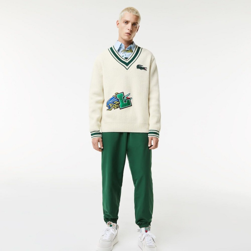 Men's Lacoste Comic Badge Sweater White Green | FEU867491