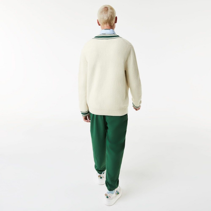 Men's Lacoste Comic Badge Sweater White Green | FEU867491