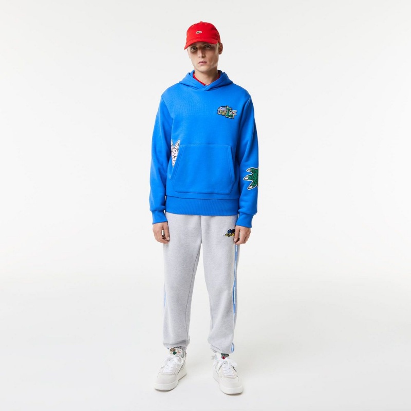 Men's Lacoste Comic Effect Print Hoodie Blue | WBO231985