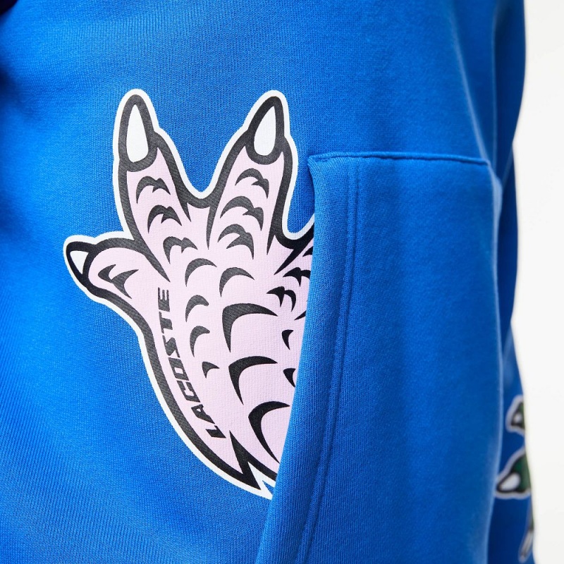 Men's Lacoste Comic Effect Print Hoodie Blue | WBO231985