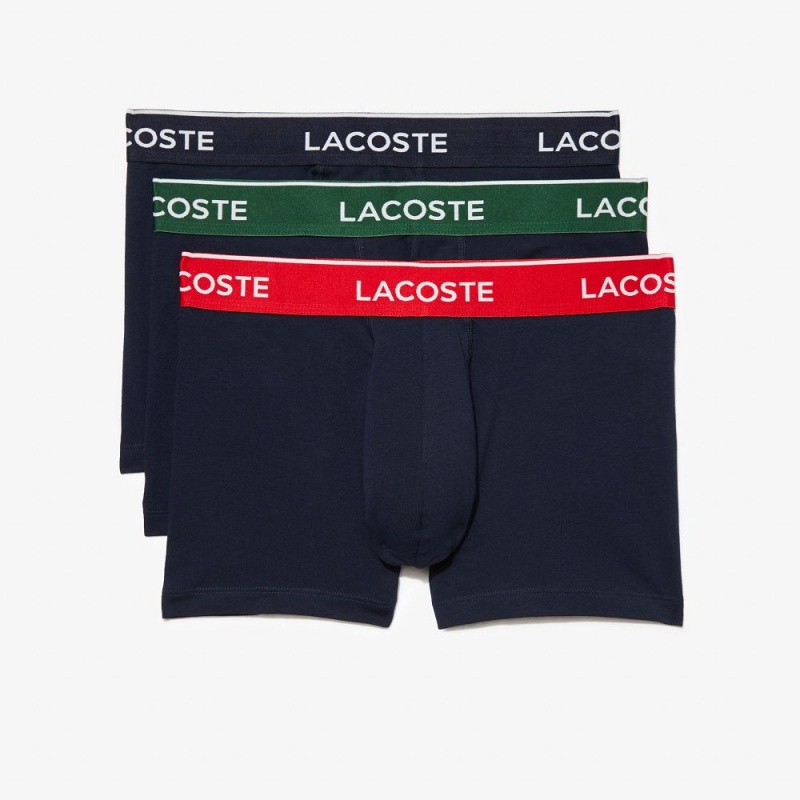 Men's Lacoste Constrast Waist 3-Pack Trunks Navy Blue Green Red Navy Blue | XCR534687