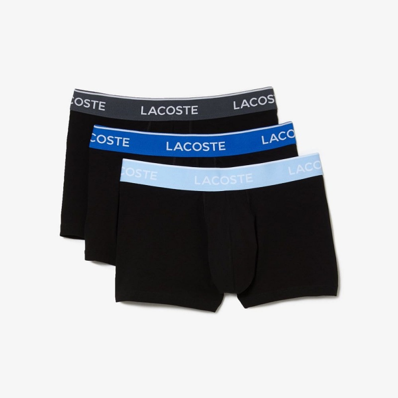 Men's Lacoste Constrast Waist 3-Pack Trunks Black Blue Dark Grey | XPW745692