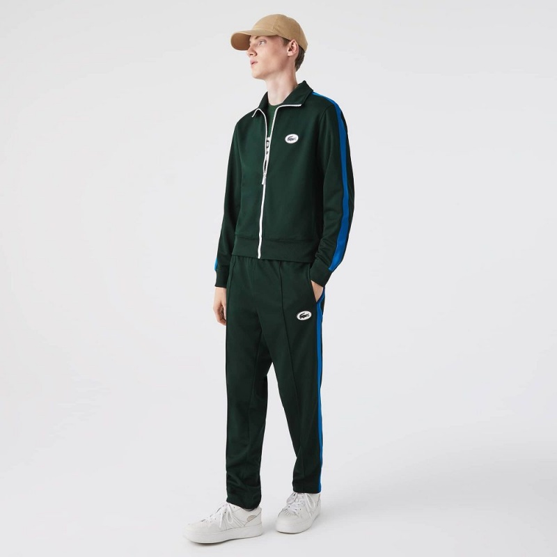 Men's Lacoste Contrast Bands Sweatpants Forest green | UXK048716