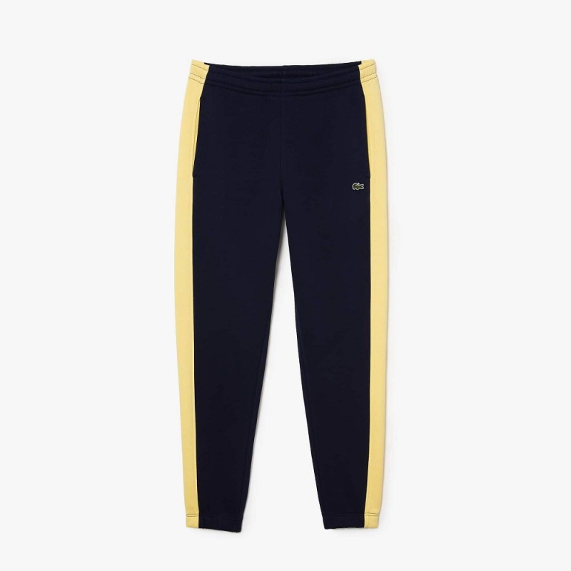 Men\'s Lacoste Contrast Bands Sweatpants Navy Blue Yellow | PNV827031